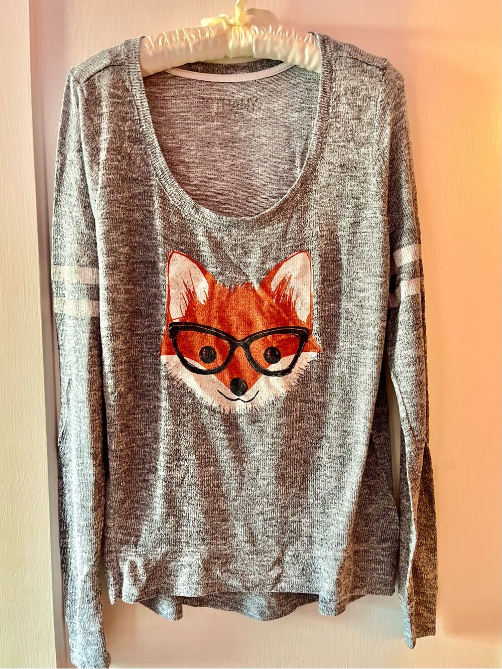 Bethany Mota Gray Scoop-Neck Sweater with Fox Graphic